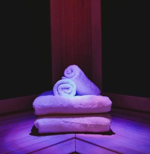 Towel display in Infrared Sauna.