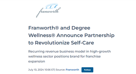 Thumbnail of the title of the Franworth and Degree Wellness partnership press release