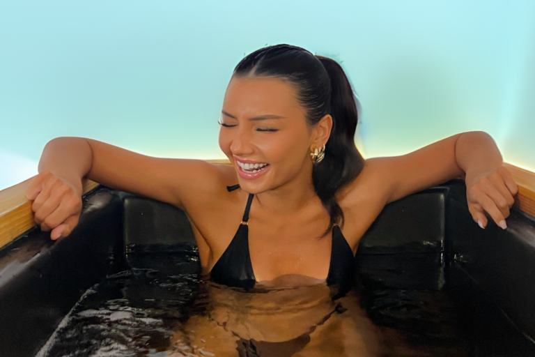 Female trying cold plunge for the first time